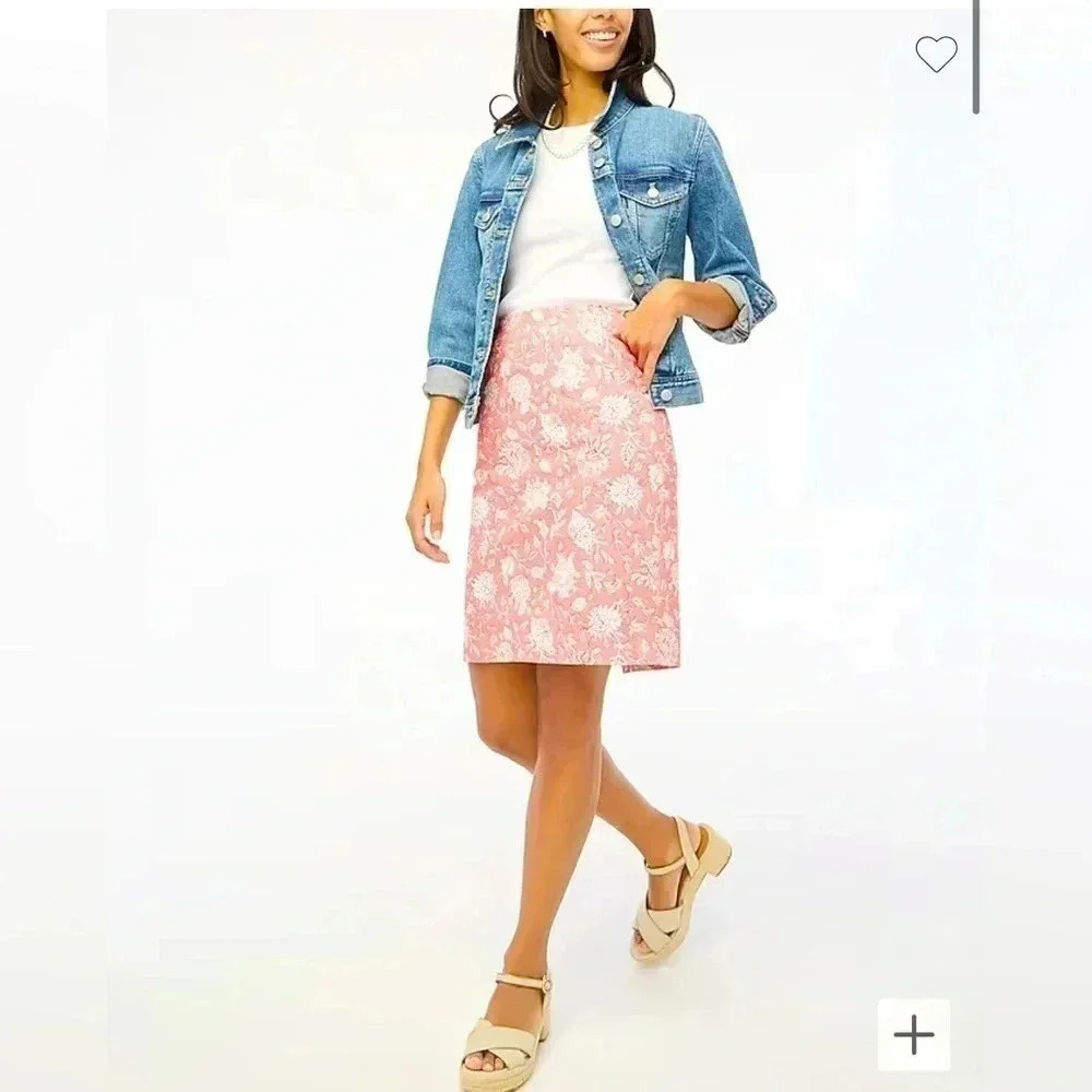 J Crew Skirt Coral Pink Pencil Skirt Floral NWT Womens Size 24 Cotton